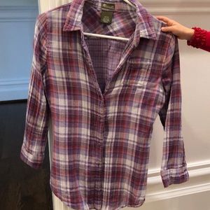 Purple plaid flannel button up shirt